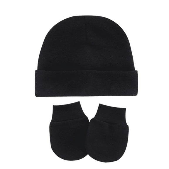 Tisoloow Baby Hats with Scratch Mittens Set Unisex Newborn Hospital Hats for Baby Boys Girls Cute Infant Beanie Caps Black One Size