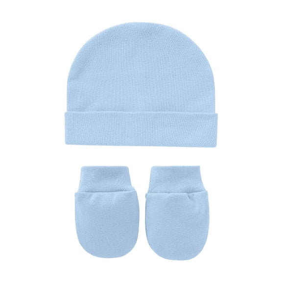 Tisoloow Baby Hats with Scratch Mittens Set Unisex Newborn Hospital Hats for Baby Boys Girls Cute Infant Beanie Caps Light Blue One Size
