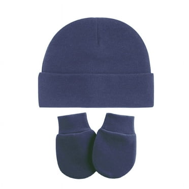 Tisoloow Baby Hats with Scratch Mittens Set Unisex Newborn Hospital Hats for Baby Boys Girls Cute Infant Beanie Caps Navy One Size
