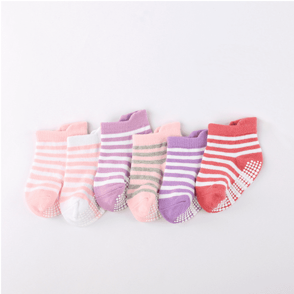 Tisoloow Baby Non Slip Socks Toddler Socks With Grips Ankle for Infants Kids Boys Girls Low Cut cotton Crew Socks Striped A 0-1 years old