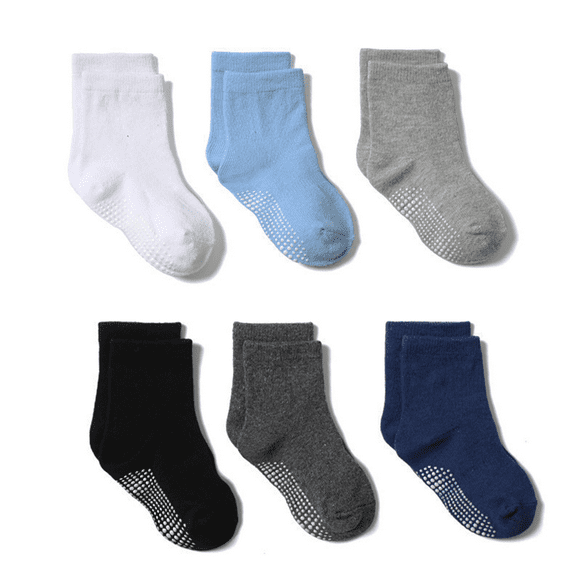 Tisoloow Baby Non Slip Socks Toddler Socks With Grips Ankle for Infants Kids Boys Girls Low Cut cotton Crew Socks long solid color A 5-7 years old