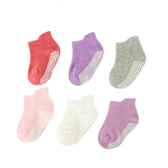 Tisoloow Baby Non Slip Socks Toddler Socks With Grips Ankle for Infants Kids Boys Girls Low Cut cotton Crew Socks solid color A 3-5 years old