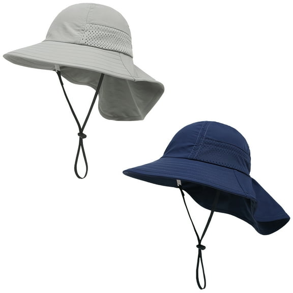 Tisoloow Baby Sun Hats Boys Girls Summer UPF 50  Sun Protection Toddler Beach Hat Neck Flap Kid Cap with Wide Brim 0 Grey&Navy Large