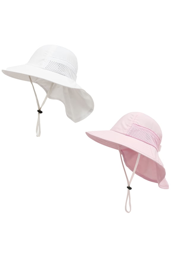 Baby Sun Hats Boys Girls Summer UPF 50+ Sun Protection Toddler Beach Hat Neck Flap Kid Cap with Wide Brim 0 White&Pink Medium