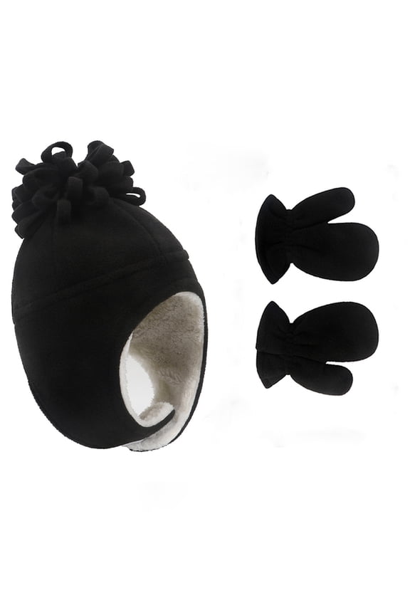 Baby Winter Hat Earflap Sherpa Lined Warm Fleece Pilot Hat Toddler Kids Infant Caps for Baby Boys Girls Black Large