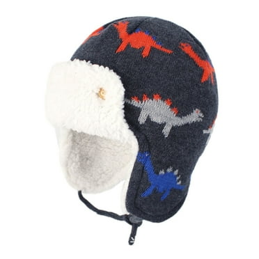 Tisoloow Baby Winter Hat Earflap Sherpa Lined Warm Fleece Pilot Hat Toddler Kids Infant Caps for Baby Boys Girls Dinosaur Large