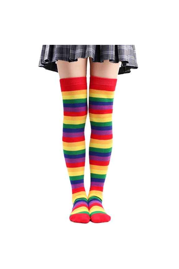Casual Thin Tube Stockings for Women Womens Thigh High Socks over Knee Socks Leg Warmers Rainbow One Size