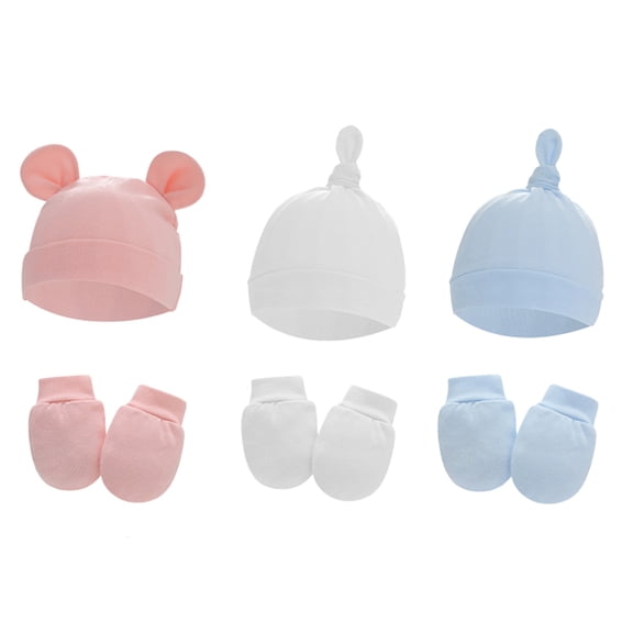 Tisoloow Cotton Newborn Hats for Unisex Hat for Newborn Infant Toddler Cap Bear Ears Baby Girl Boy Beanie 0 D White&D Blue&Pink One Size