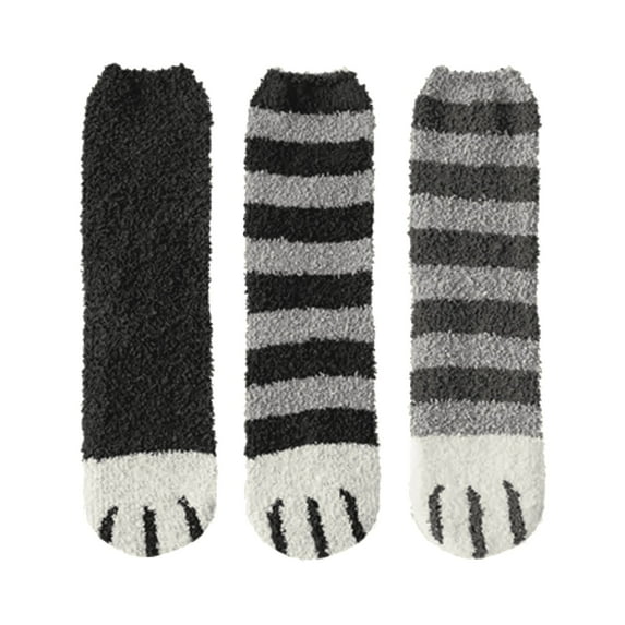 Tisoloow Fuzzy Socks for Women Warm Soft Fluffy Socks Winter Thick Cozy Plush Slipper Socks Sleep Non Slip Cat Socks 3 Pack Cat One Size