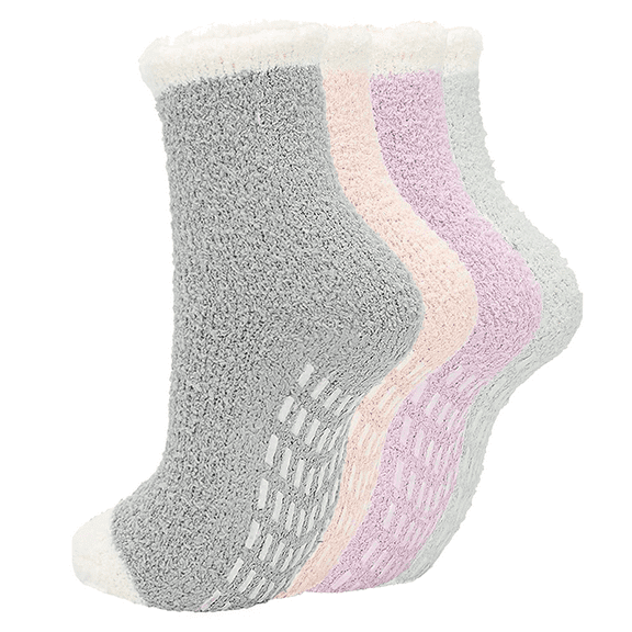 Tisoloow Fuzzy Socks for Women Warm Soft Fluffy Socks Winter Thick Cozy Plush Slipper Socks Sleep Non Slip Grip Socks 4 Pack A One Size