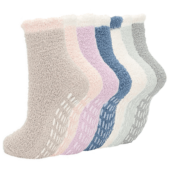 Tisoloow Fuzzy Socks for Women Warm Soft Fluffy Socks Winter Thick Cozy Plush Slipper Socks Sleep Non Slip Grip Socks 7 Pack A One Size