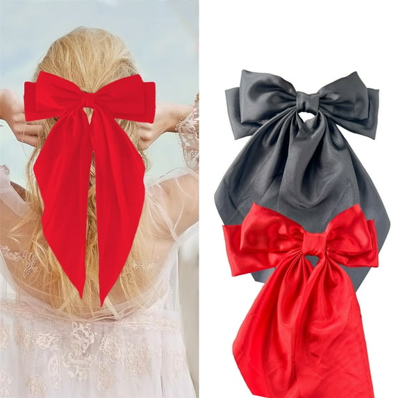Tisoloow Hair Bows for Women Hair Clip Ribbon Bowknot Hair Clips for Women with Long Tails Hair Accessories Solid Claw Barrettes with Bows for Girls and Women 1a Red&Black One Size