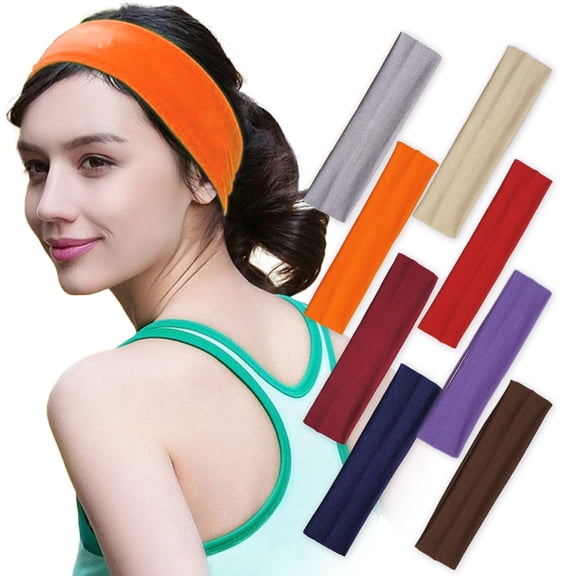 Tisoloow Headbands for Women Non Slip Elastic Sweat Hairbands Soft Fabric Hair Bands Workout Yoga Running Sport Thin Hair Wrap Hair Accessories 8 Pack c One Size