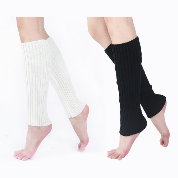 Tisoloow Leg Warmers for Women Women Juniors Neon Ribbed Leg Warmers for 80s Eighty's Party Knitted Sports Socks Black&White One Size