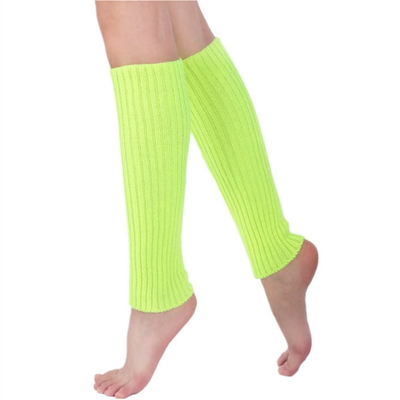 Tisoloow Leg Warmers for Women Women Juniors Neon Ribbed Leg Warmers for 80s Eighty's Party Knitted Sports Socks Fluorescein One Size