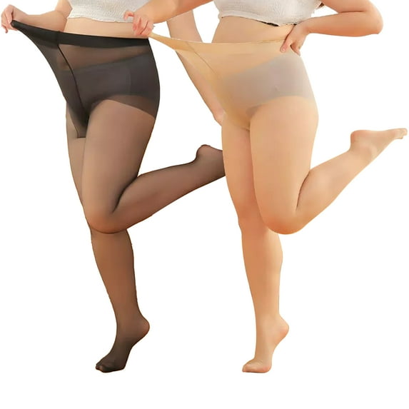 Tisoloow Plus Size Tights for Women Pantyhose with Run Resistant Stockings High Waist Soft Semi Sheer Tights Black&Complexion One Size