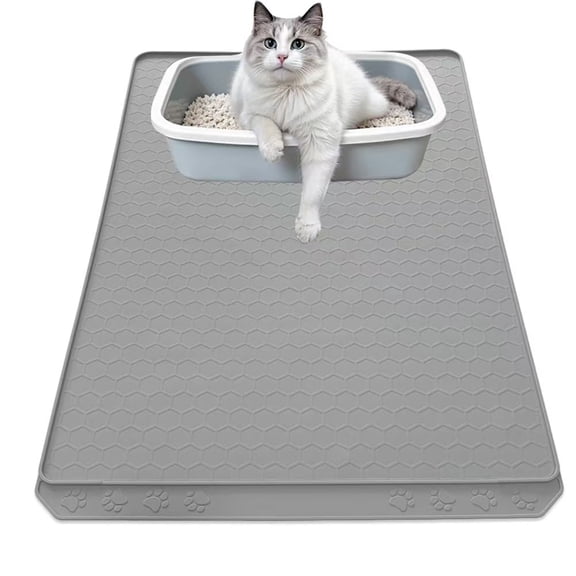 Tisoloow Silicone Large Cat Mat for Litter Box Waterproof 34" X 22" Trapping Mat for Kitty Litter Box Easy to Clean Scatter Control Non-Slip Durable Pad for Floor Grey
