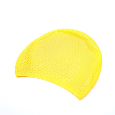 Tisoloow Silicone Swim Cap for Short Medium Long Hair Waterproof Shower Caps Swimming Cap for Women& Men Bathing Cap Yellow One Size