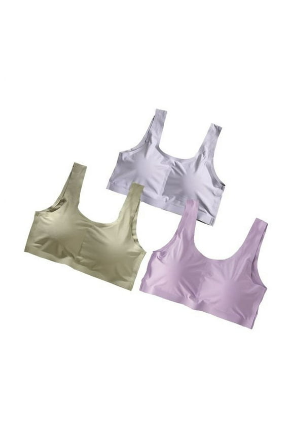 Sports Bra for Women U-back Sports Bra Seamless Comfortable Ice Silk Soft Support Yoga Bra Gym Running Workout with Removable Cups Matcha&Purple&Grey S