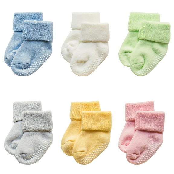 Tisoloow Toddler Non Slip Socks with Grips Baby Socks for Kids Girls Boys Baby Cotton Ankle Crew Socks with Grippers 6 Pairs A 1-3 Years