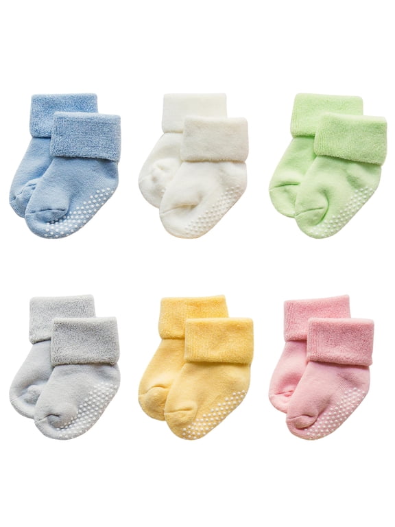 Toddler Non Slip Socks with Grips Baby Socks for Kids Girls Boys Baby Cotton Ankle Crew Socks with Grippers 6 Pairs A 1-3 Years