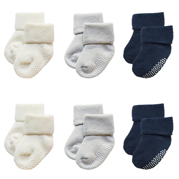 Tisoloow Toddler Non Slip Socks with Grips Baby Socks for Kids Girls Boys Baby Cotton Ankle Crew Socks with Grippers 6 Pairs B 1-3 Years