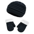 thumbnail image 1 of Tisoloow Winter Mittens Gloves Beanie Hat Set Kids Toddler Thick Warm Knit Fleece Lined Thermal Set for Baby Boys Girls Navy 1-3 Years, 1 of 8