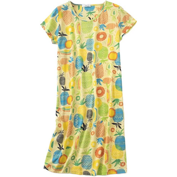 Tisoloow Women's Cotton Nightgown Sleepwear Short Sleeves Shirt Casual Print Sleepdress Yellow Small