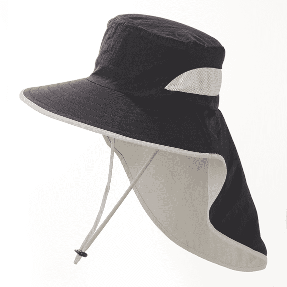 Tisoloow Womens Mens Sun Hat Outdoor Hiking Safari Hat for Men Sun Protection Cap Wide Brim Fishing Hat with Neck Flap Black One Size