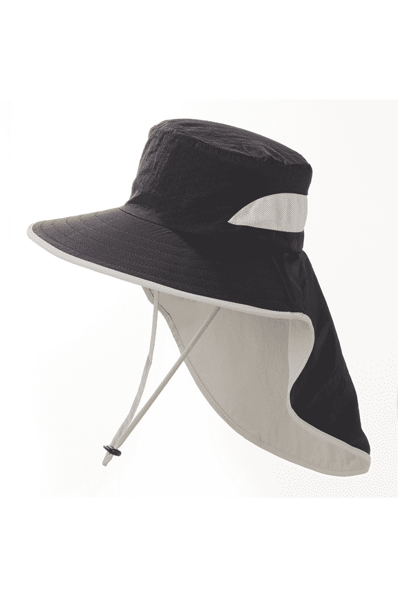 Womens Mens Sun Hat Outdoor Hiking Safari Hat for Men Sun Protection Cap Wide Brim Fishing Hat with Neck Flap Black One Size