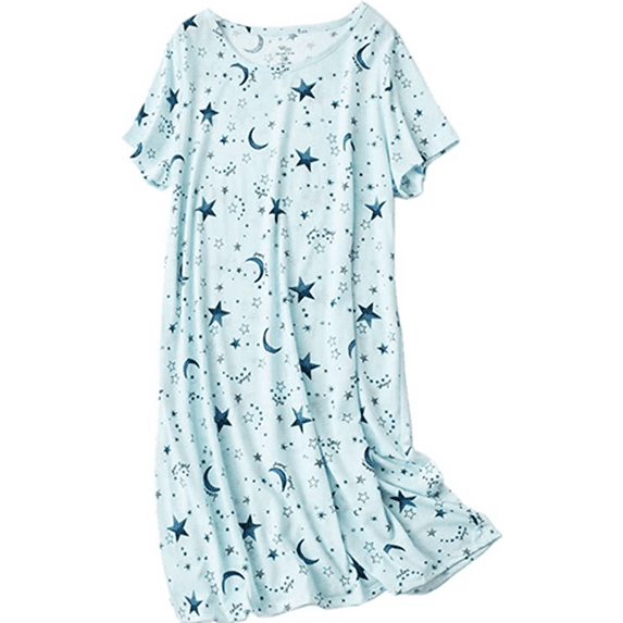 Tisoloow Womens Nightgowns Cotton Night Gowns Cartoon Printed Sleep Shirts Soft Pajamas Long Sleepdress Casual Sleepwear Star Large