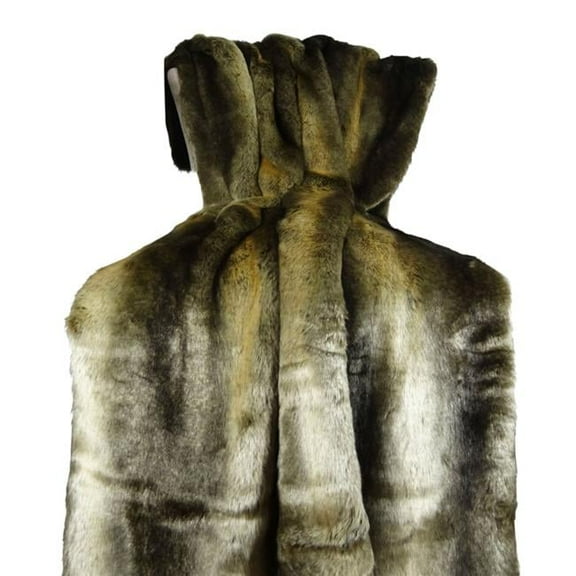 Tissavel Volga Rabbit Faux Fur Handmade Throw Blanket - Bronze & Brown - 80 x 110 in.