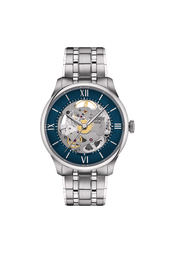 Chemin Des Tourelles Stainless Steel Blue Skeleton Dial Automatic T139.836.11.048.00 Men's Watch