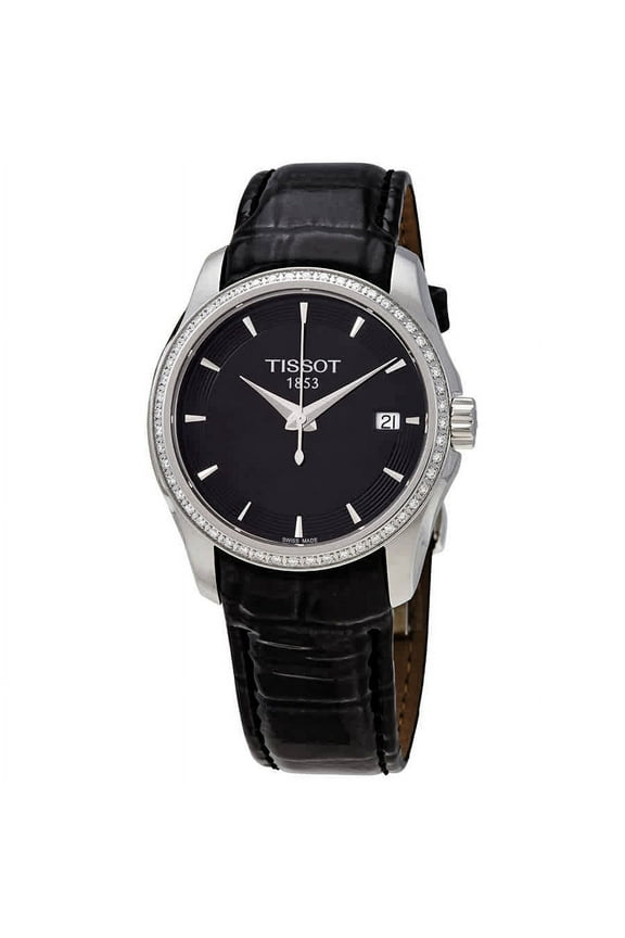 Couturier Black Dial Diamond Ladies Leather Watch T035.210.66.051.00
