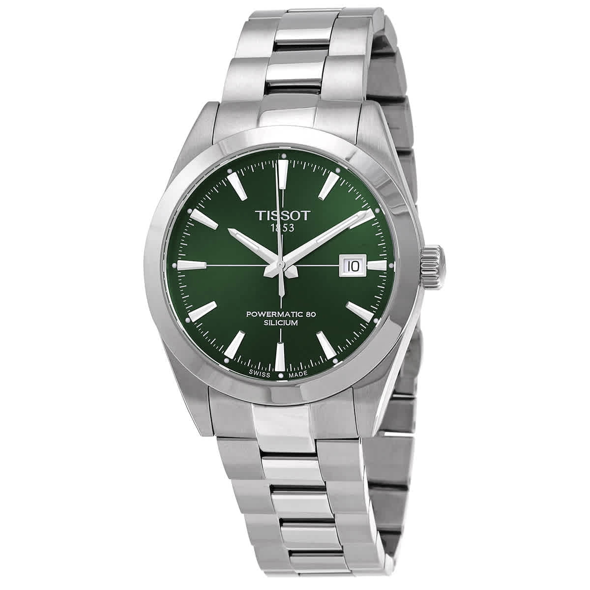 Tissot Men's Powermatic 80 Silicium Watch, Green Dial, Silver-tone