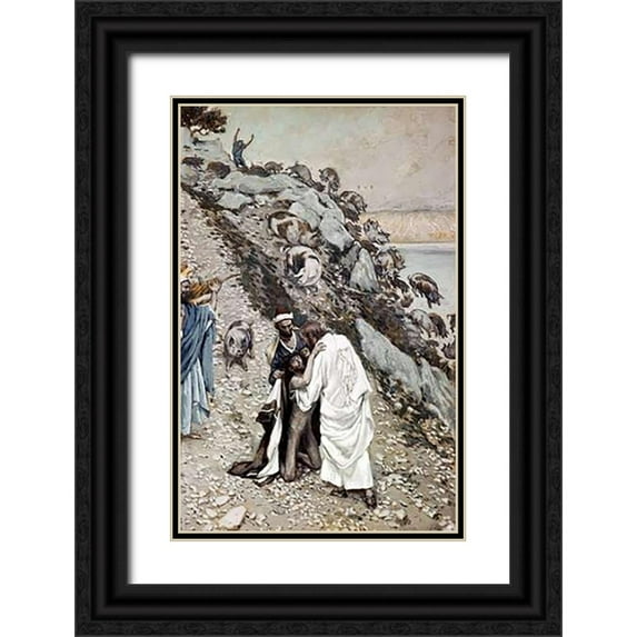 Tissot, James 13x18 Black Ornate Wood Framed with Double Matting Museum Art Print Titled - Swine Driven Into The Sea