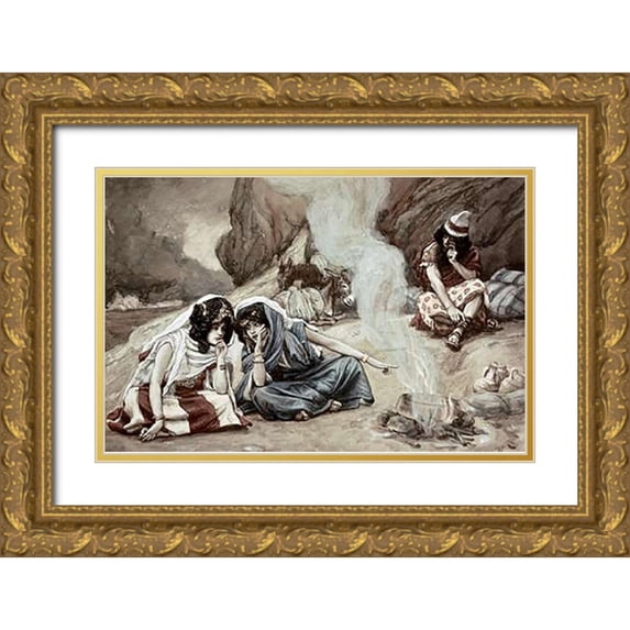 Tissot, James 14x11 Gold Ornate Wood Framed with Double Matting Museum Art Print Titled - Daughters of Lot