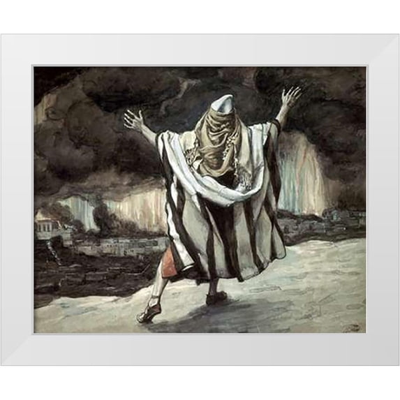 Tissot, James 14x12 White Modern Wood Framed Museum Art Print Titled - Abraham Sees Sodom In Flames