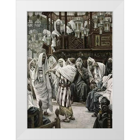 Tissot, James 14x18 White Modern Wood Framed Museum Art Print Titled - Museumist Healing The Withered Hand