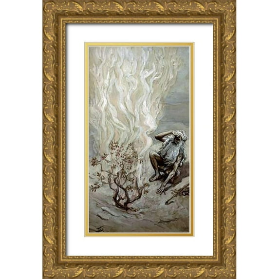 Tissot, James 15x24 Gold Ornate Wood Framed with Double Matting Museum Art Print Titled - Moses Adores God In The Burning Bush