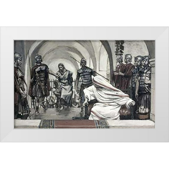 Tissot, James 18x13 White Modern Wood Framed Museum Art Print Titled - Jesus Led Back From Herod To Pilate