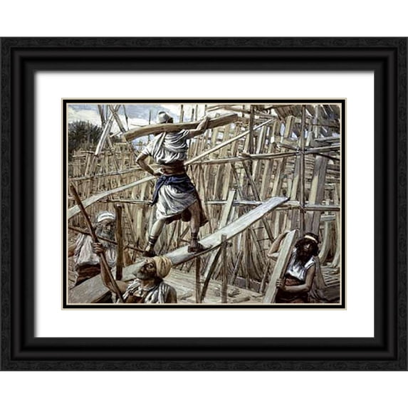 Tissot, James 18x14 Black Ornate Wood Framed with Double Matting Museum Art Print Titled - Building of The Ark