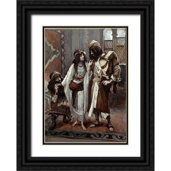 Tissot, James 18x24 Black Ornate Wood Framed with Double Matting Museum Art Print Titled - Harlot of Jericho and The Two Spies