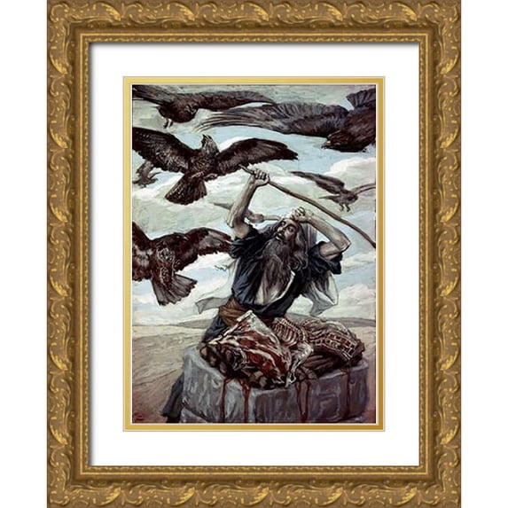 Tissot, James 18x24 Gold Ornate Wood Framed with Double Matting Museum Art Print Titled - Abraham Guarding His Sacrifice