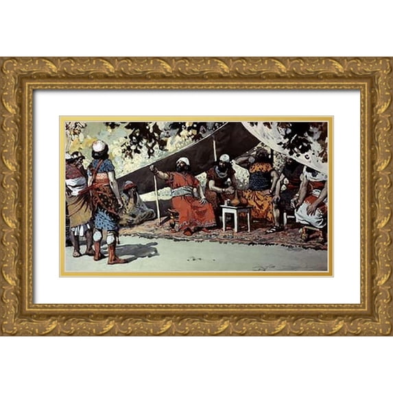 Tissot, James 24x15 Gold Ornate Wood Framed with Double Matting Museum Art Print Titled - Ben-Hadad and The Kings Drinking In The Tent