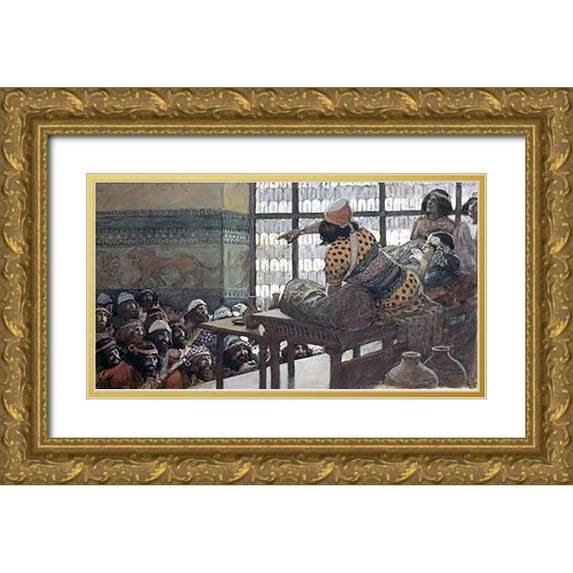 Tissot, James 24x15 Gold Ornate Wood Framed with Double Matting Museum Art Print Titled - Feast of Adoni-Bezek
