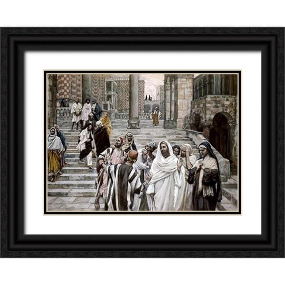 Tissot, James 24x18 Black Ornate Wood Framed with Double Matting Museum Art Print Titled - Disciples Admire The Buildings of The Temple