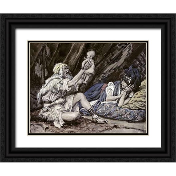 Tissot, James 24x19 Black Ornate Wood Framed with Double Matting Museum Art Print Titled - Birth of Noah