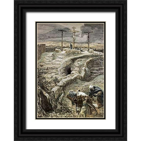 Tissot, James 24x32 Black Ornate Wood Framed with Double Matting Museum Art Print Titled - Jesus Alone on the Cross