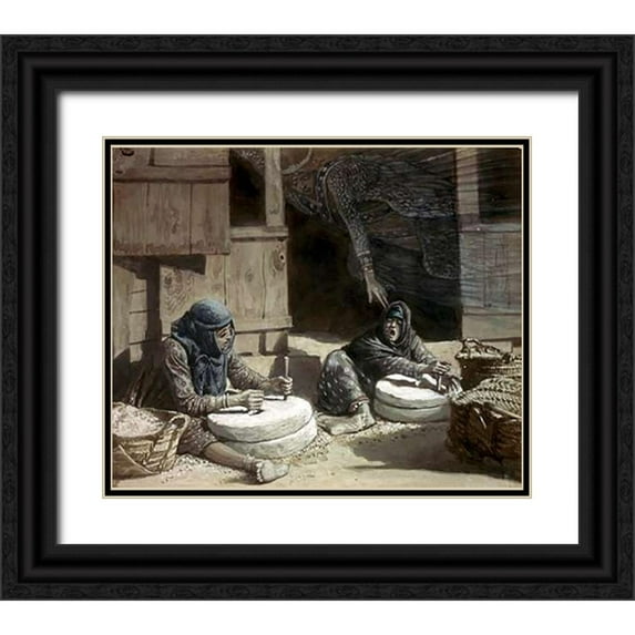 Tissot, James 30x26 Black Ornate Wood Framed with Double Matting Museum Art Print Titled - Two Women at The Mill